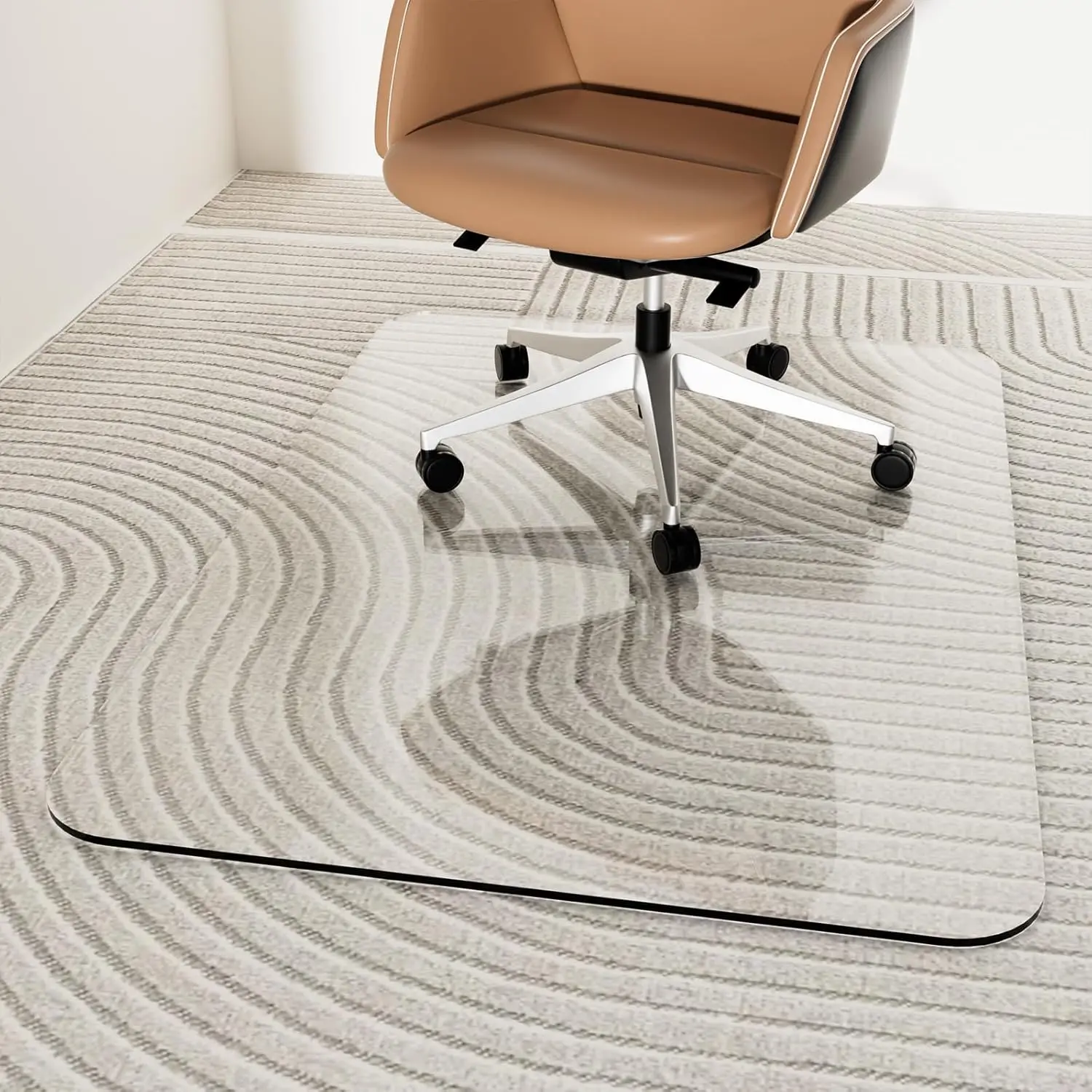 

Tempered Glass Chair Mat 48" x 32", 1/5" Thick for Office Desk, Rolling Chair Mat for Carpet, Odorless with Non-Slip Pads
