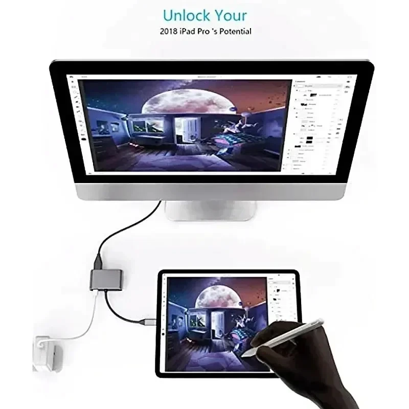 Type C to Dual HDMI Splitter 4K 60Hz 60W PD With Charging USB C USB A Hub Adapter Converter Cable For MacBook Laptop iPhone