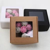 50pcs Kraft Paper Boxes with Clear Window Mini Soap Gift Box Candy Chocolate Jewelry Packaging Box Party Favors 85X60X30mm