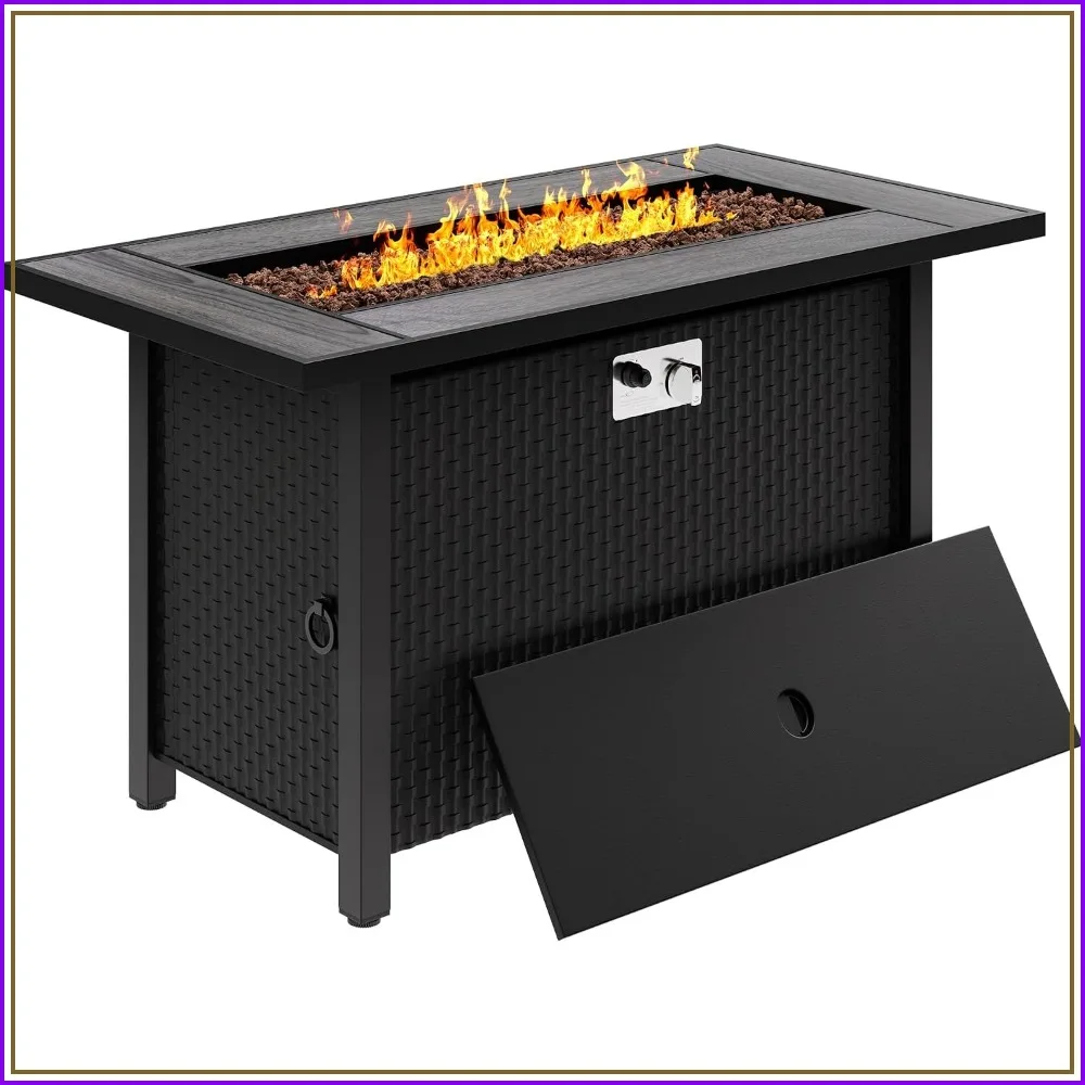 45in Propane Fire Table with Lava Rocks & Cover, 50000 BTU 2-in-1 Outdoor Fire Pit, Gray Tile Top