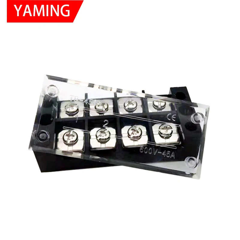 TB-4504 Terminal Block 600V 45A Panel Mount Fixed Barrier 4P Four Position 8 Screws Connector Terminator Terminales