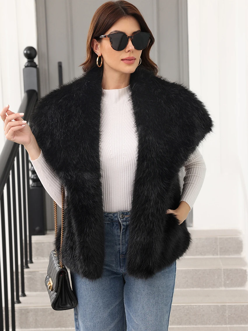 Winter Women's Fluffy Fur Vest Top Warm Turn Down Collar Faux Fur Waistcoat New Outerwear 2026 Elegant Lady Sleeveless Jacket