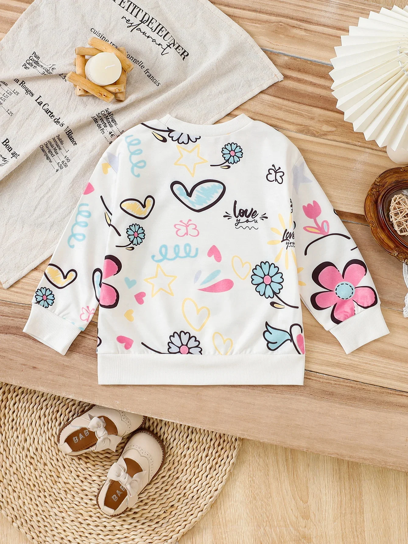 Kinderbekleidung, Mädchen-Hoodie, Rundhalsausschnitt, Graffiti-Blumenmuster, langärmeliges, lässiges Oberteil für Mädchen im Alter von 4-7 Jahren, Herbst-Hoodie – Detail 5