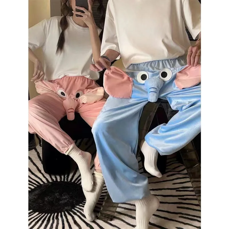 Divertenti pantaloni con naso di elefante Coppia Cosplay Cartoon Pantaloni estivi naso per uomini e donne Pantaloni da notte carini con elefante volante per la casa