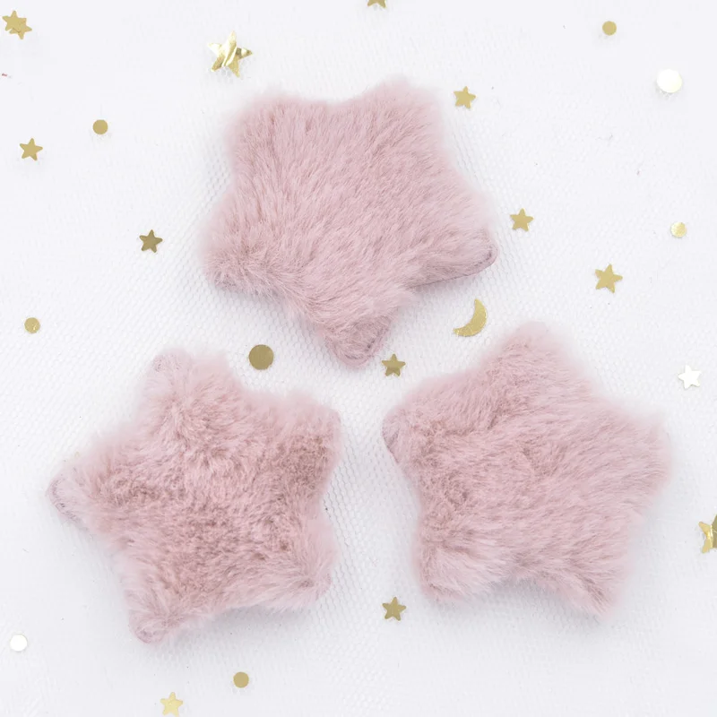 12Pcs Upscale Soft Plush Patches Rabbit Hair Embellishment Star Appliques for Woolen Slippers Decor DIY Hair Clips Headdress