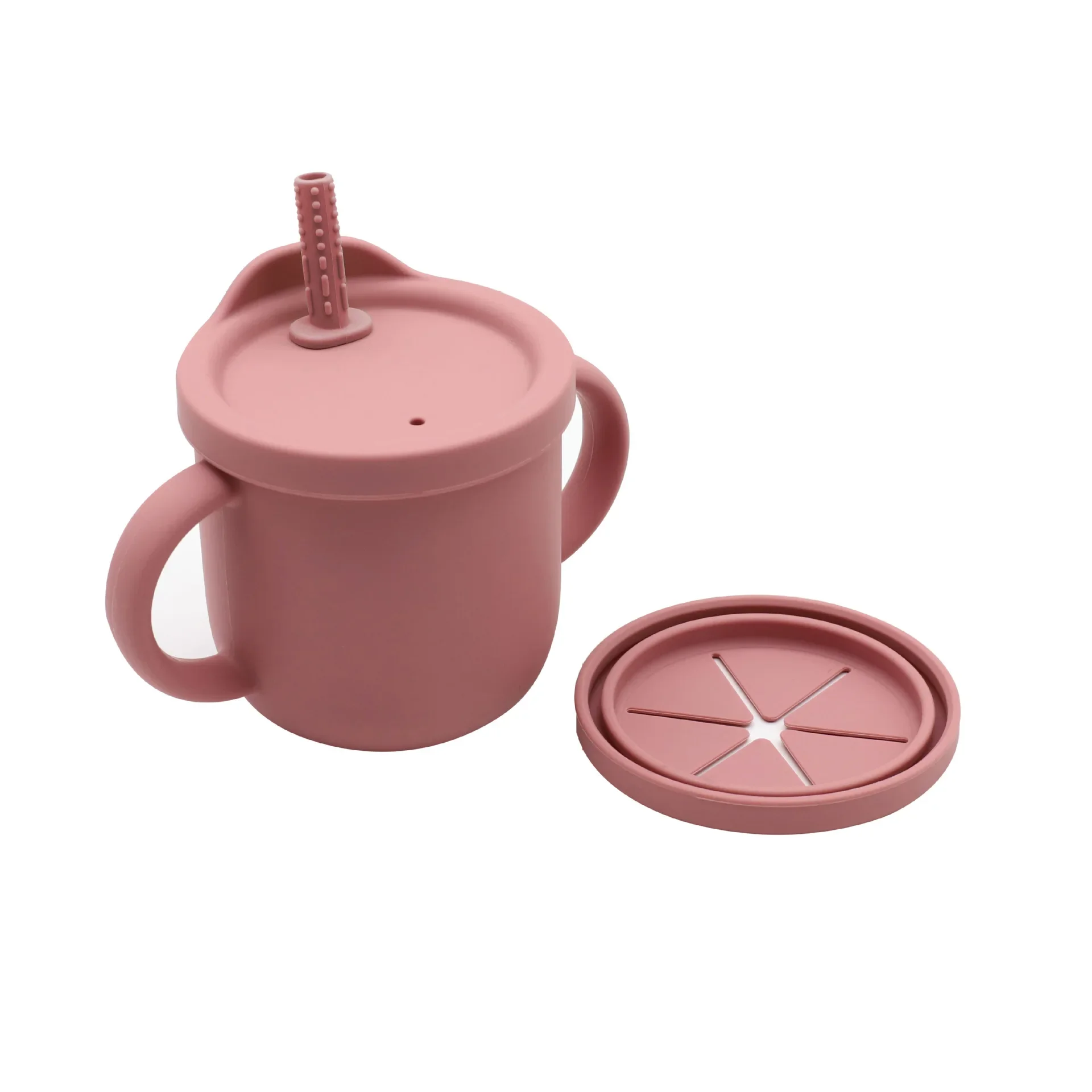 BPA 2 tapas a prueba de salpicaduras Sippy Drinking Cup, tazas de aperitivos para bebés con pajita