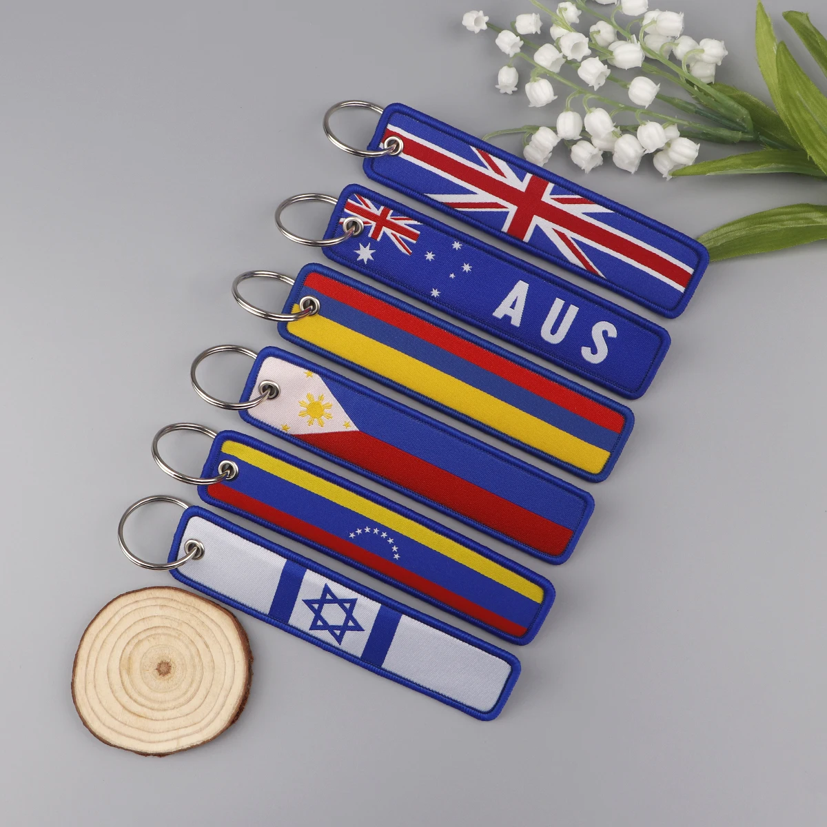 National Flags Embroidered Keys Cool Man Key Tags Keychain for Car Motorcycles Keyring Holder Accessories Gifts for Friends