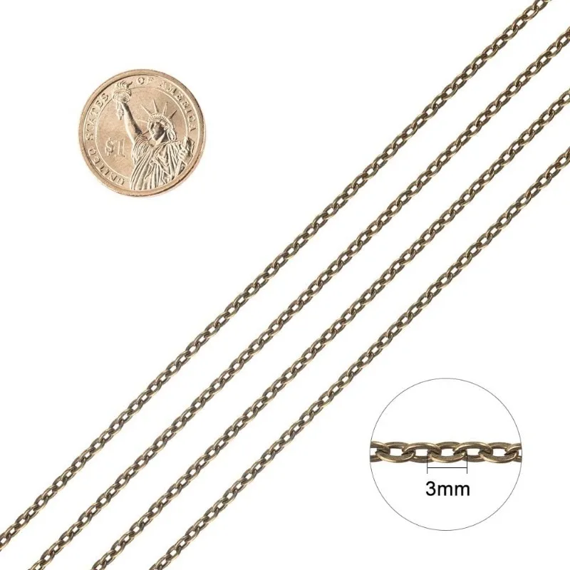 10 Strands Antique Bronze Chain, Iron Wire Chain with Lobster Clasp Chain Necklace for Pocket Watches Design Necklace