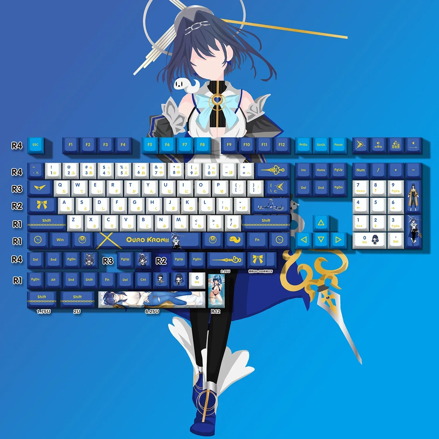 Vtuber Hololive Keycaps, Oflats Kronii, PBT Key Cover, DYE Sublimation, Aucun commutateur d'axe MX Keycap, Clavier mécanique, 132 prédire