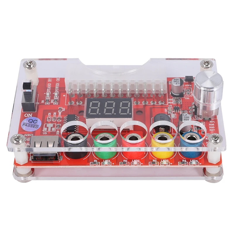 24 Pins ATX Power Supply Breakout Board and Acrylic Case Kit Module Adapter Power Connector Support 3.3V/5V/12V ADJ