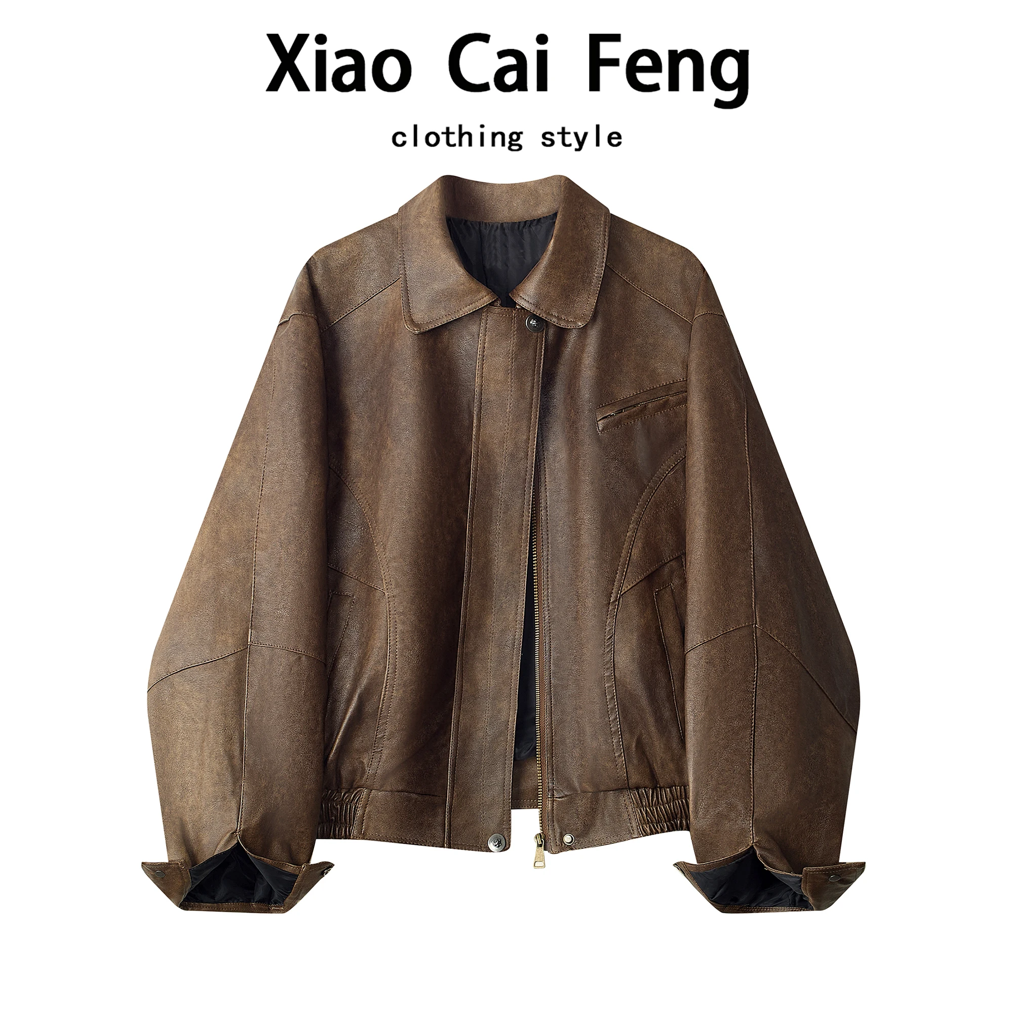 Cool ort PU Leather Jaet Vintage Sle Women's Autumn Winter Faion Motorcycle Clothes Street Sle Zipper Closure Coat