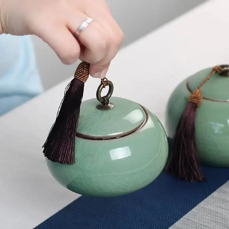 

Ceramic Little Tea Caddy Chinese All Kinds of Tea Storage Box Crude Pottery Canister Container for Puer Tea Modern Style