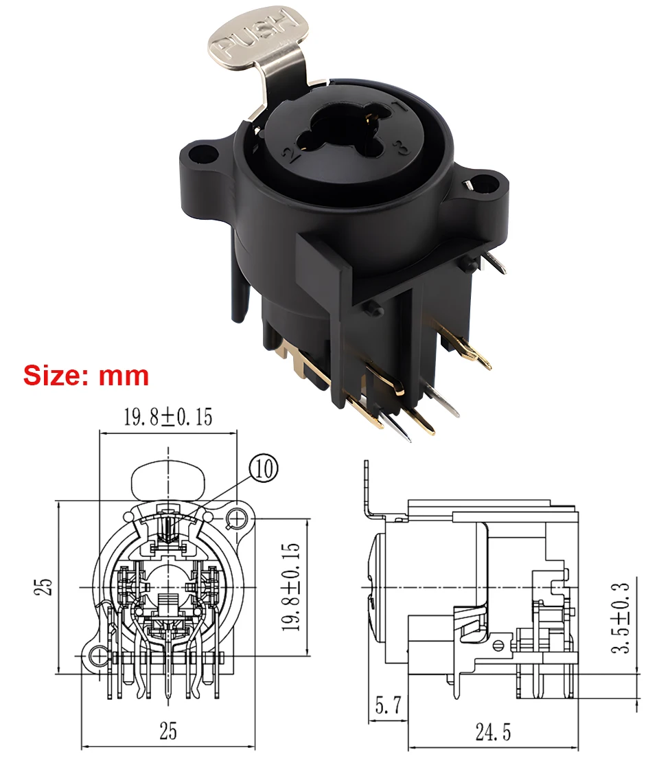 10 pcs XLR 3 Pin Male Plug + Female Socket Connector Square Shape PCB Panel Mount Chassis 3 Pole XLR Adapter view 4