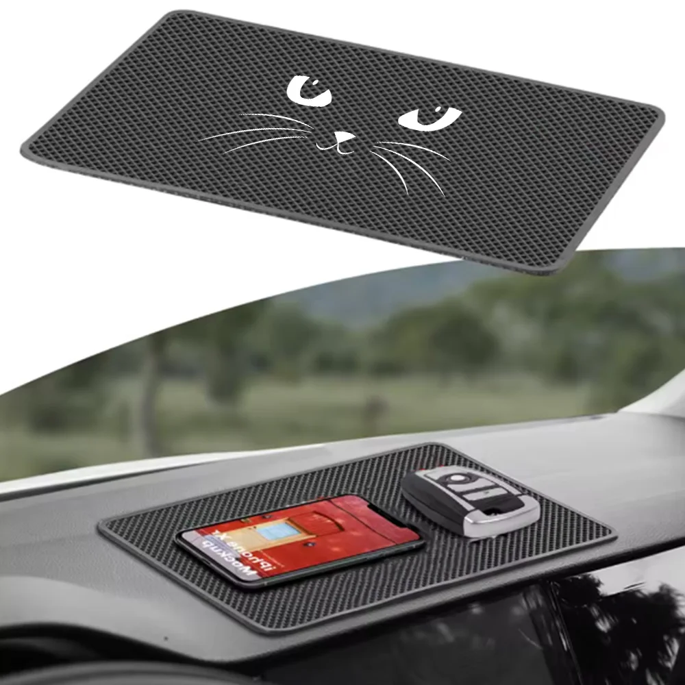Car Dashboard Non-Slip Silicone Mat, White Cat Face Design, Multi-Functional, Universal for Storing Mobile Phones and Keys, Car Interior Accessories