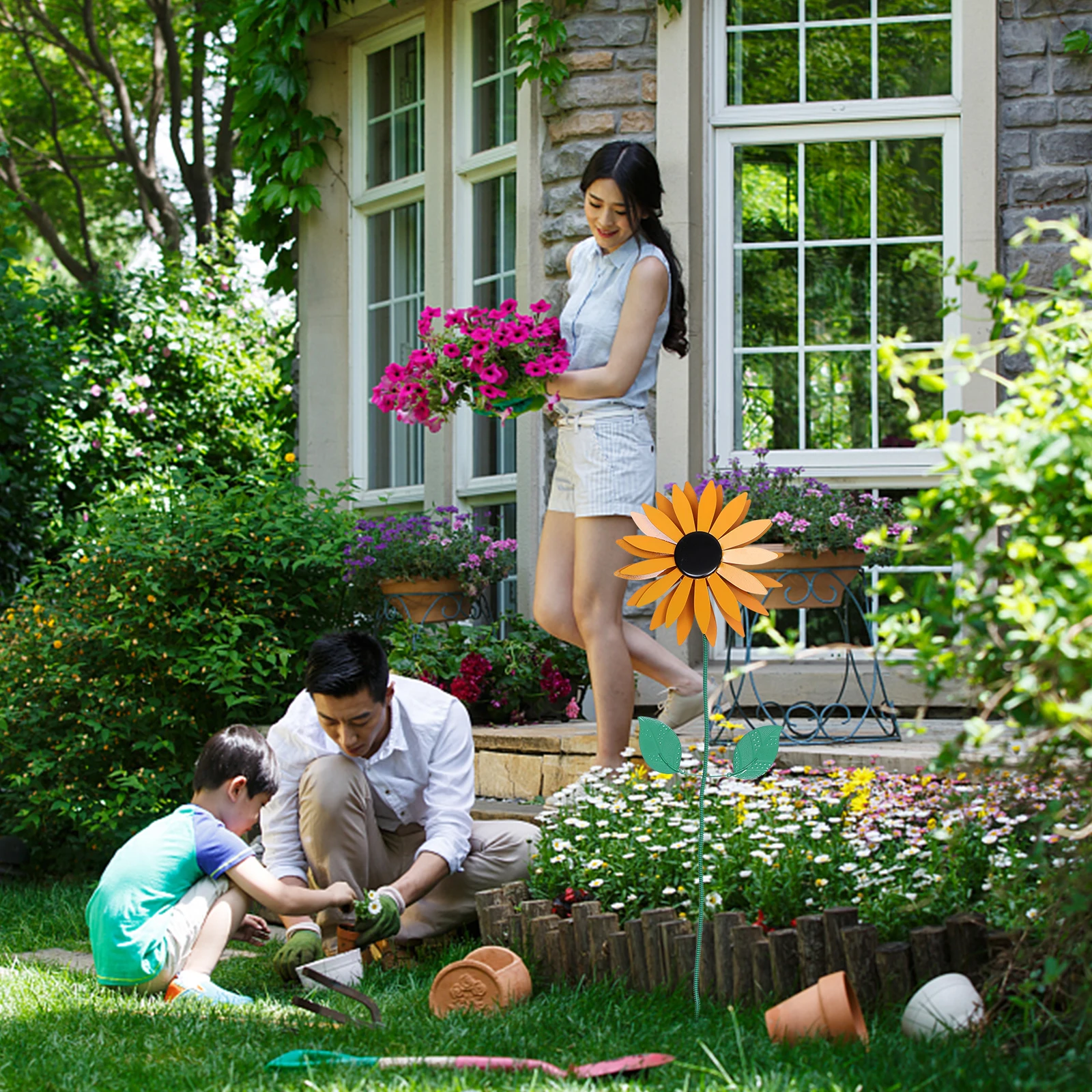 

Iron Sunflower Pinwheel Outdoor Garden Decor Kids Windmill Toy Yard Gifts Home Decorations Flower Props