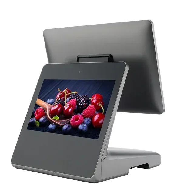 

New POS 15.6 inch full HD Capacitive touch screen pos system machine of wide resolution with 11.6 inch shinning 2nd display