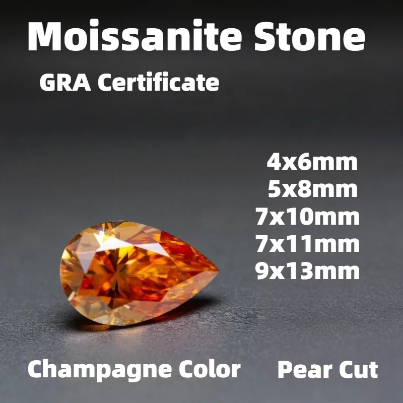 

Champagne Color Moissanite Stone Pear Cut Lab Grown Diamond DIY Jewelry Making Materials With GRA Certificate Wholesale Price