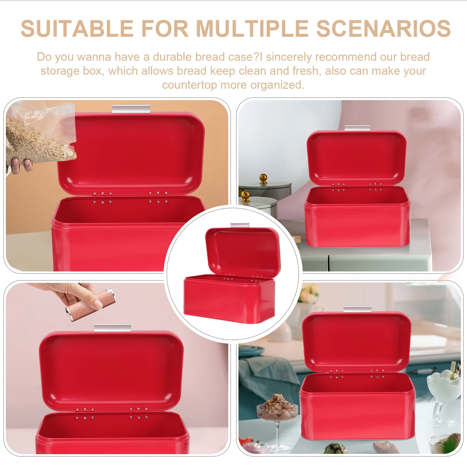 

Retro Iron Box Airtight Bread Container for Kitchen Countertop Large Size Tin Breadbasket Storage Box Rice Holder Portable Bread