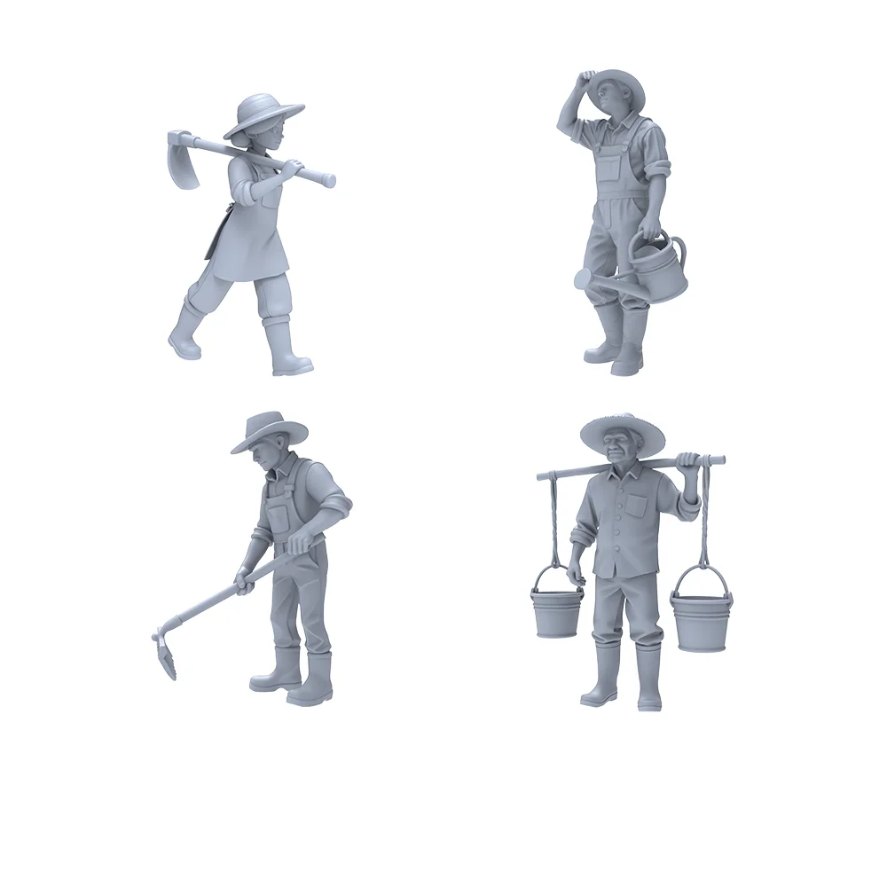 

1/64 1/72 Unpainted Agricultural Farmer Mini Figures (4PCS) - Resin Models for Farm Diorama, Wargame Terrain DIY
