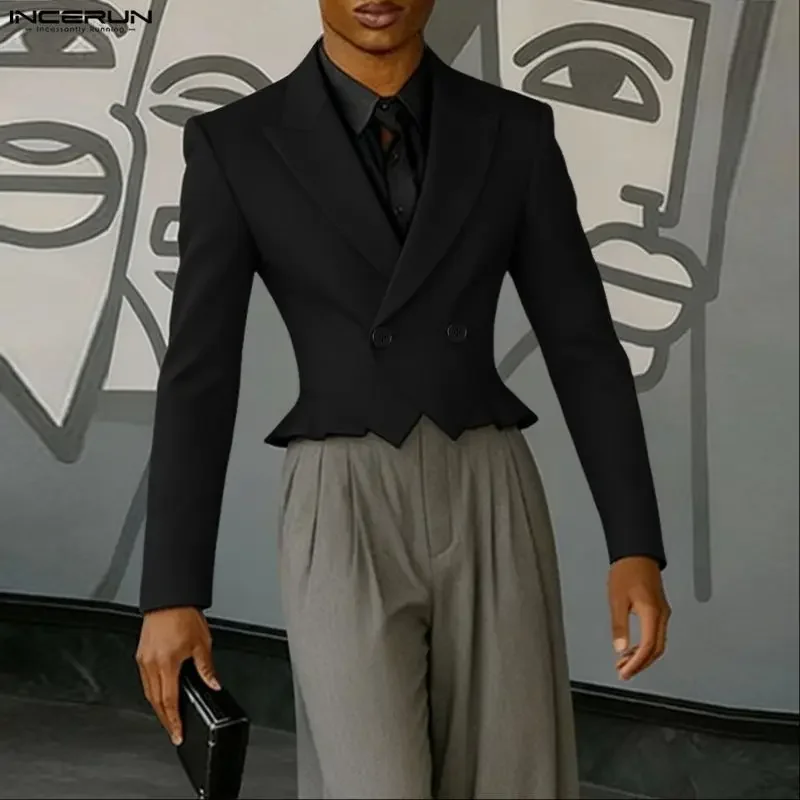

INCERUN Men Blazer Lapel Long Sleeve Ruffle Button Casual Male Suit Streetwear 2026 Fashion Leisure Blazer Crop Coats Men S-5XL