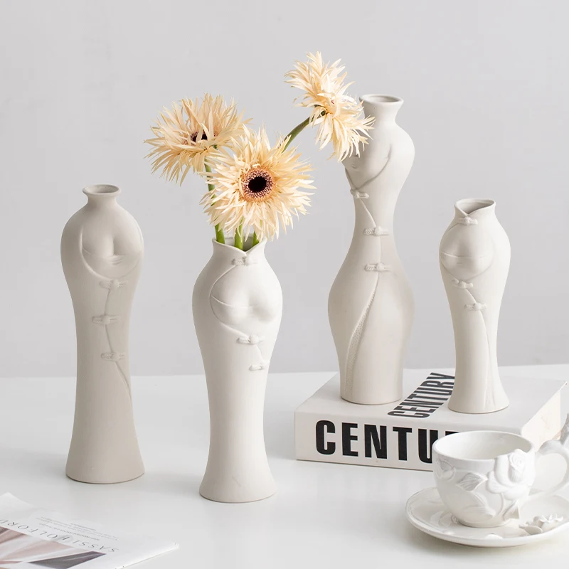 

Ceramic vase creative cheongsam, white decorative dried flowers, flower arrangement item, vase