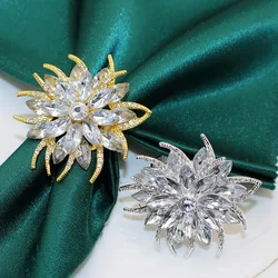6Pcs Gold Lotus Napkin Rings Crystal Rhinestone Flower Napkins Holders for Wedding Christmas Party Home Kitchen Table Decoration