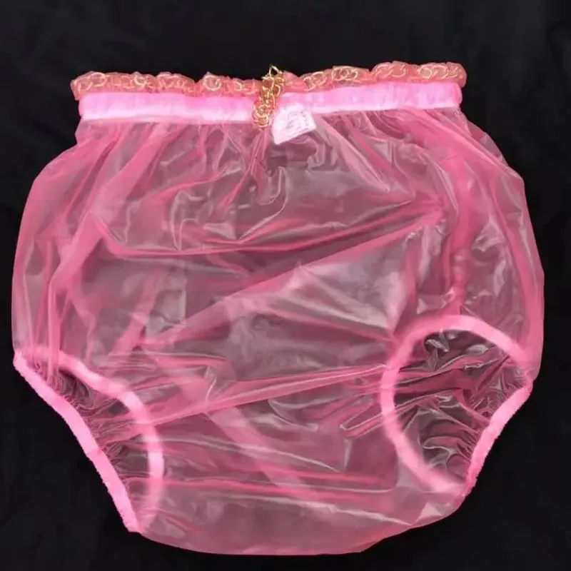 Calzoncillos sexis transparentes de plástico suave de PVC con cierre de cintura alta, pantalones de pañales para incontinencia, bragas impermeables para bebés y adultos ABDL