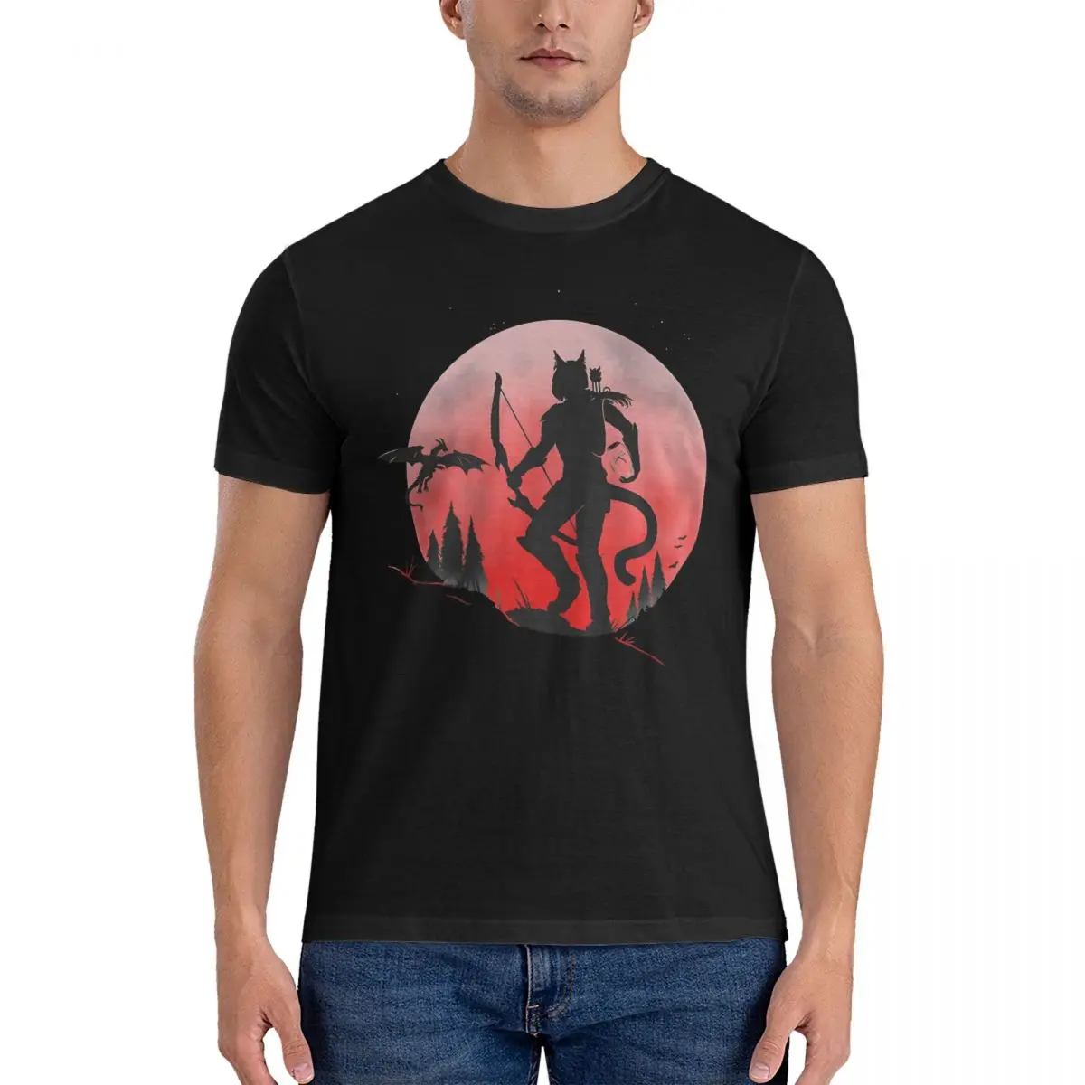 Inigo Hunting By Moonlight T Shirt for Men 100% Cotton Novelty T-Shirt Round Collar Puss in Boots The Last Wish Tees Short