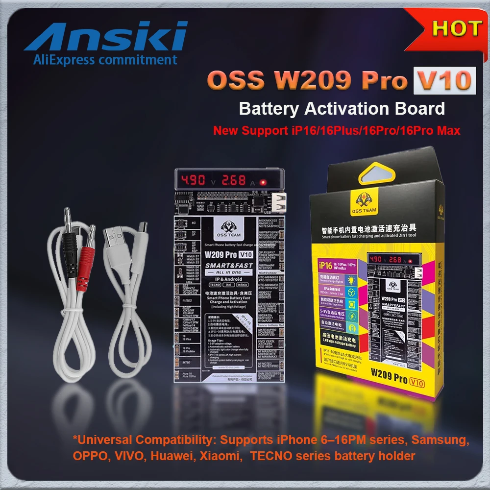 

OSS W209 Pro V10 Battery Activation Board 5-9V adaptive voltage for IP6-16P and Android Xiaomi Samsung Current Voltage Detection