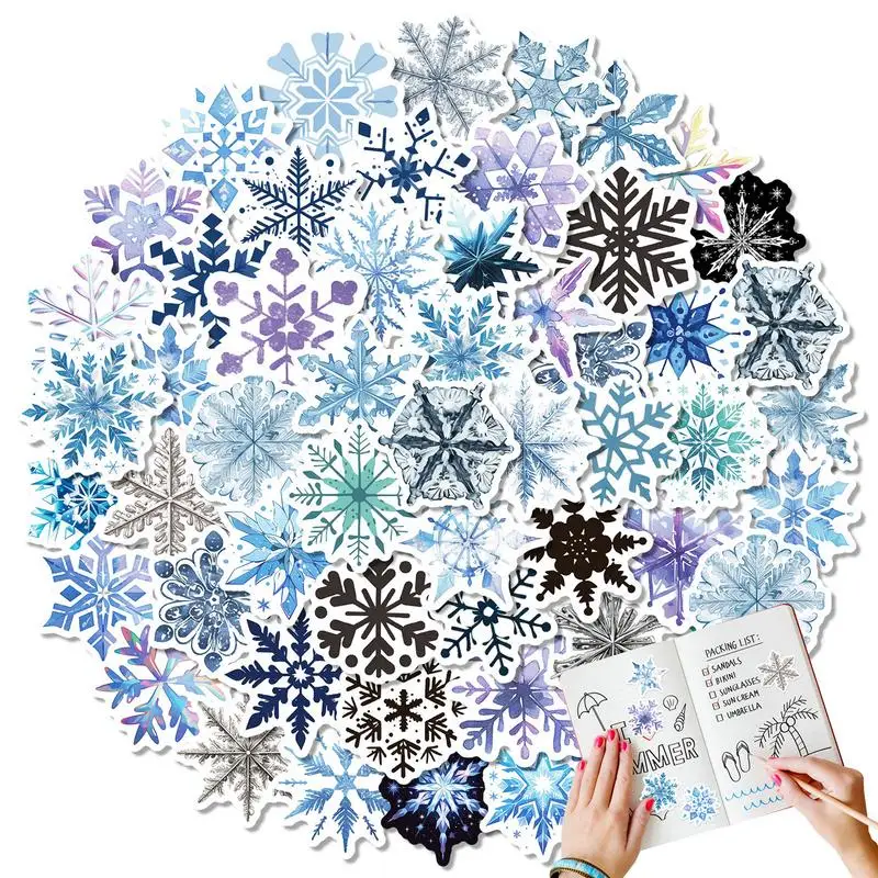 Christmas Snowflake Decals 50X Non-Repeating Snowflake Card Stickers Winter Holiday Stickers For Laptop Water Bottle Scrapbook