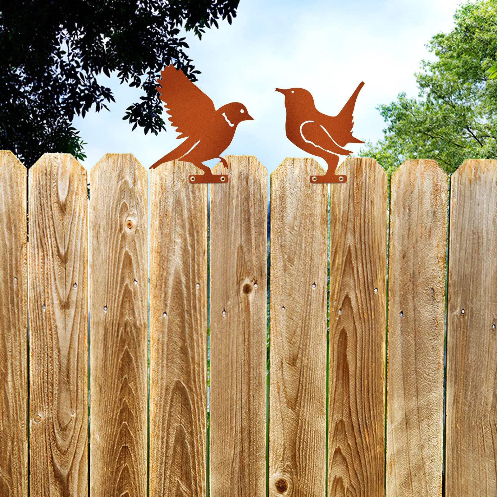 5Pcs Metal Rustic Outdoor Garden Decor Metal Bird Statue For Patio Fence Decor Birds Ornament Lawn