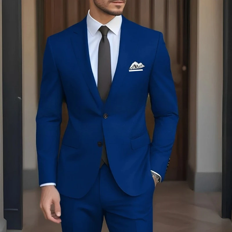 High Quality Solid Color Men Suits Blazer Wedding Groom Outfits Costume Homme Elegant 2 Piece Jacket Pants Male Clothing Terno