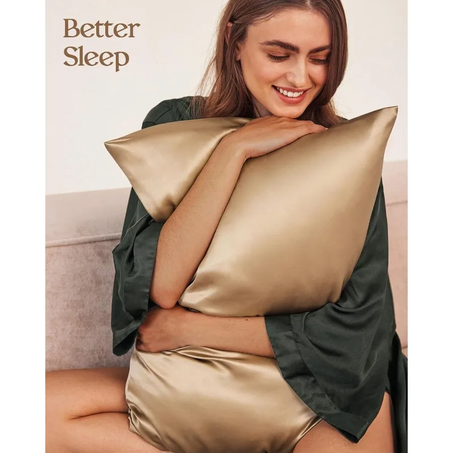 Seiden-Kissenbezug, 2er-Pack, Queen-Size-Größe 20 x 30 für Haare und Hautpflege, glatte, weiche, atmungsaktive, kühlende Kissenbezüge mit verstecktem Reißverschluss