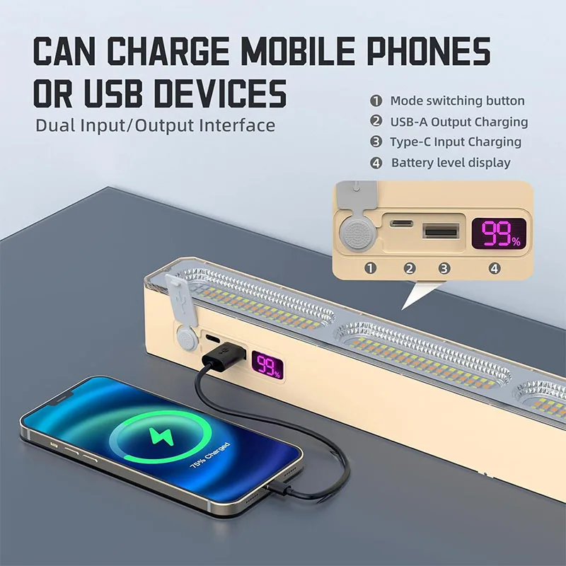 22-42cm Portable Camping Lamp Rechargeable Magnetic Light with Hooks High Brightness Flash Light for Car Repair Outdoor Lighting