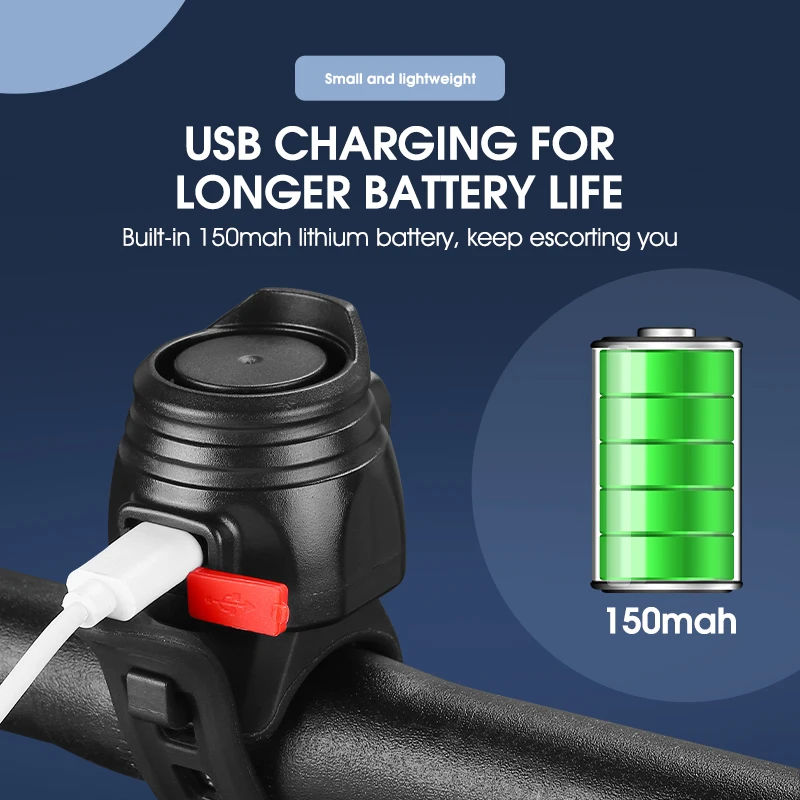 WEST BIKING Bicycle Bell Handlebar USB Recharged Speaker Electric Horn 6 Modes Safety Sound Alarm MTB Road Cycling Accessories