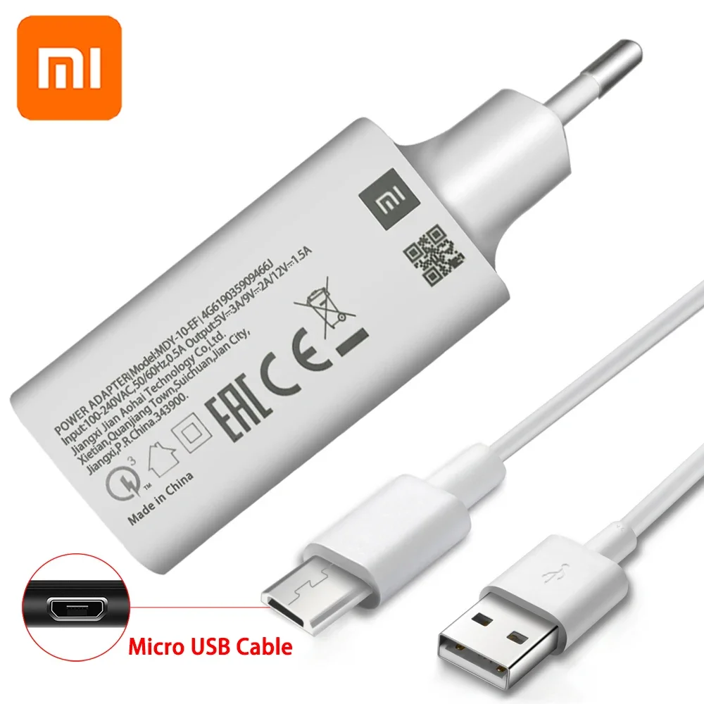 Original XIAOMI MI USB QC3.0 Fast wall Charger with Micro Usb and Type C Cable for XIAOMI Mi 9 8 SE CC9 A3 Redmi K20 Note 7 Pro