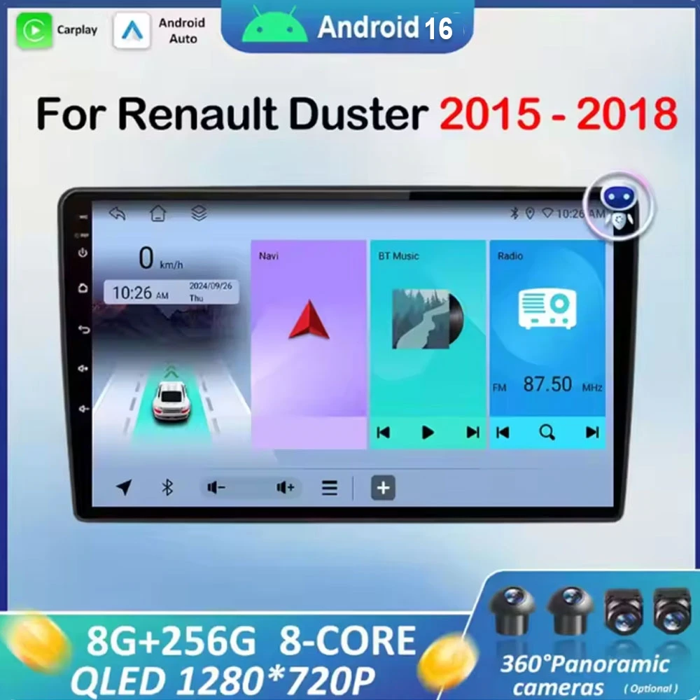 

Android 16 for Renault Duster 2015 2016 2017 2018 Car Multimedia Radio Player Carplay GPS Navigation 4G Wireless DSP Stereo WIFI