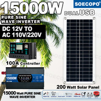 SOECOPO Portable Solar Panels Kit for Home 15000W Pure Sine Wave Inverter (12V 110V/220V) 200W Panel 100A Controller Camping RV