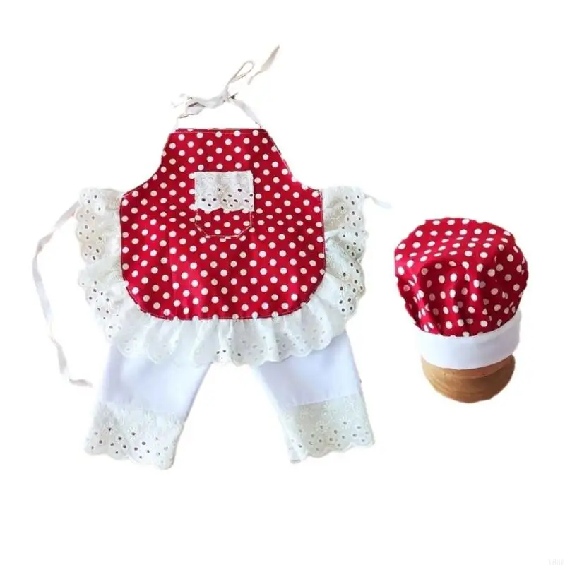 Y8AF Baby Photography Props Chef Costume Apron Chef Hat Pants Newborn Photo Outfit