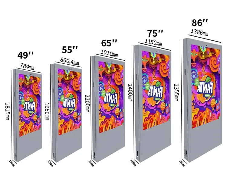 Hot Sale 55 Inch High Brightness 3000nits HD Anti-fog Vertical LCD Digital Signage Outdoor Capacitive Advertising Kiosk Screen