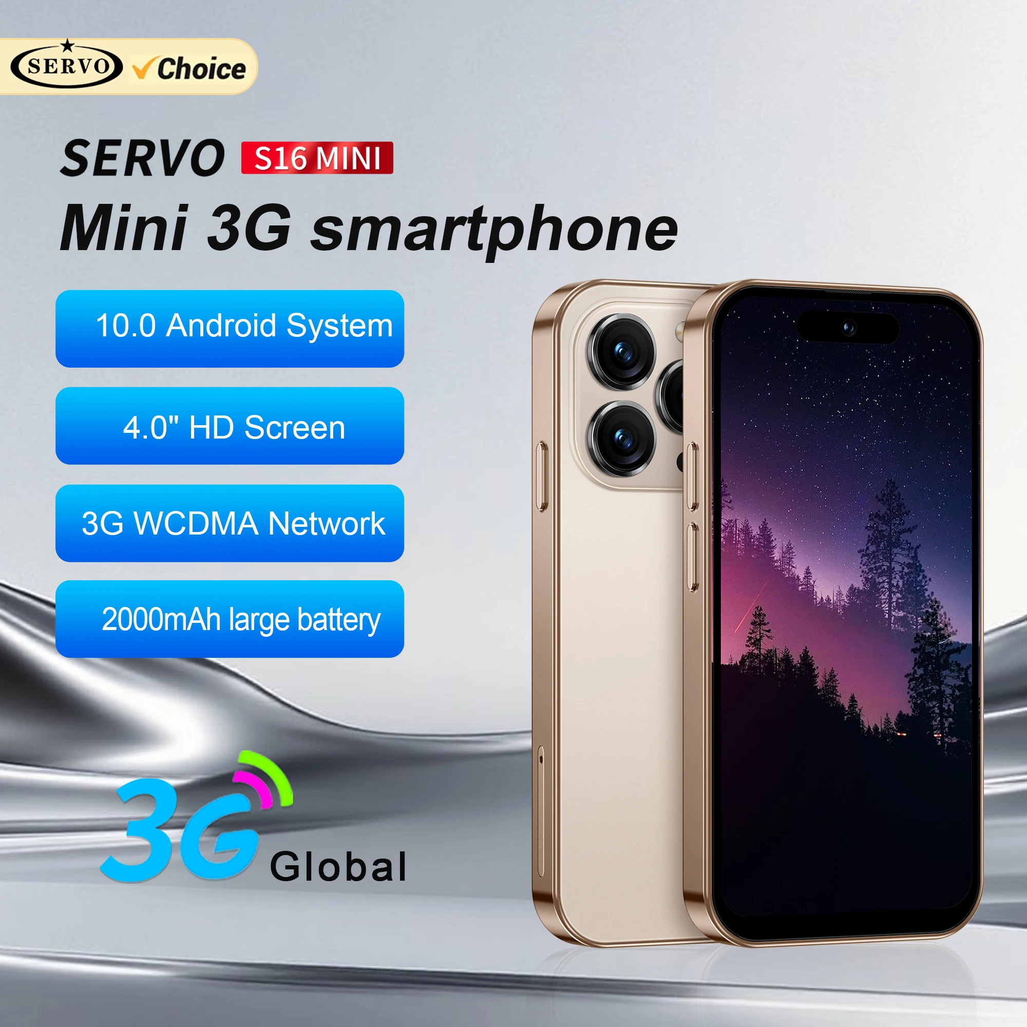 SERVO S16 MINI 3G Pocket Smartphone Android System 2GB+16GB Google Store WiFi Hotspot Dual SIM Standby Small Smart Mobile Phones