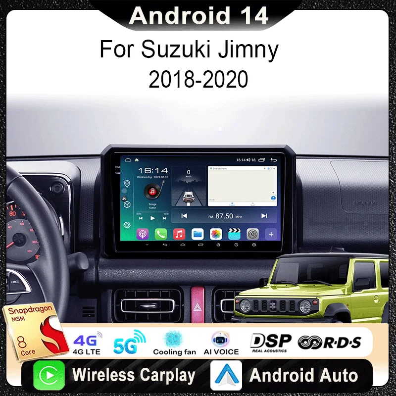 Для Suzuki Jimny JB64 2018-2020 Автомобильный радиоприемник Мультимедийный видеоплеер Навигация Стерео GPS Android 14 беспроводной Carplay DSP WIFI