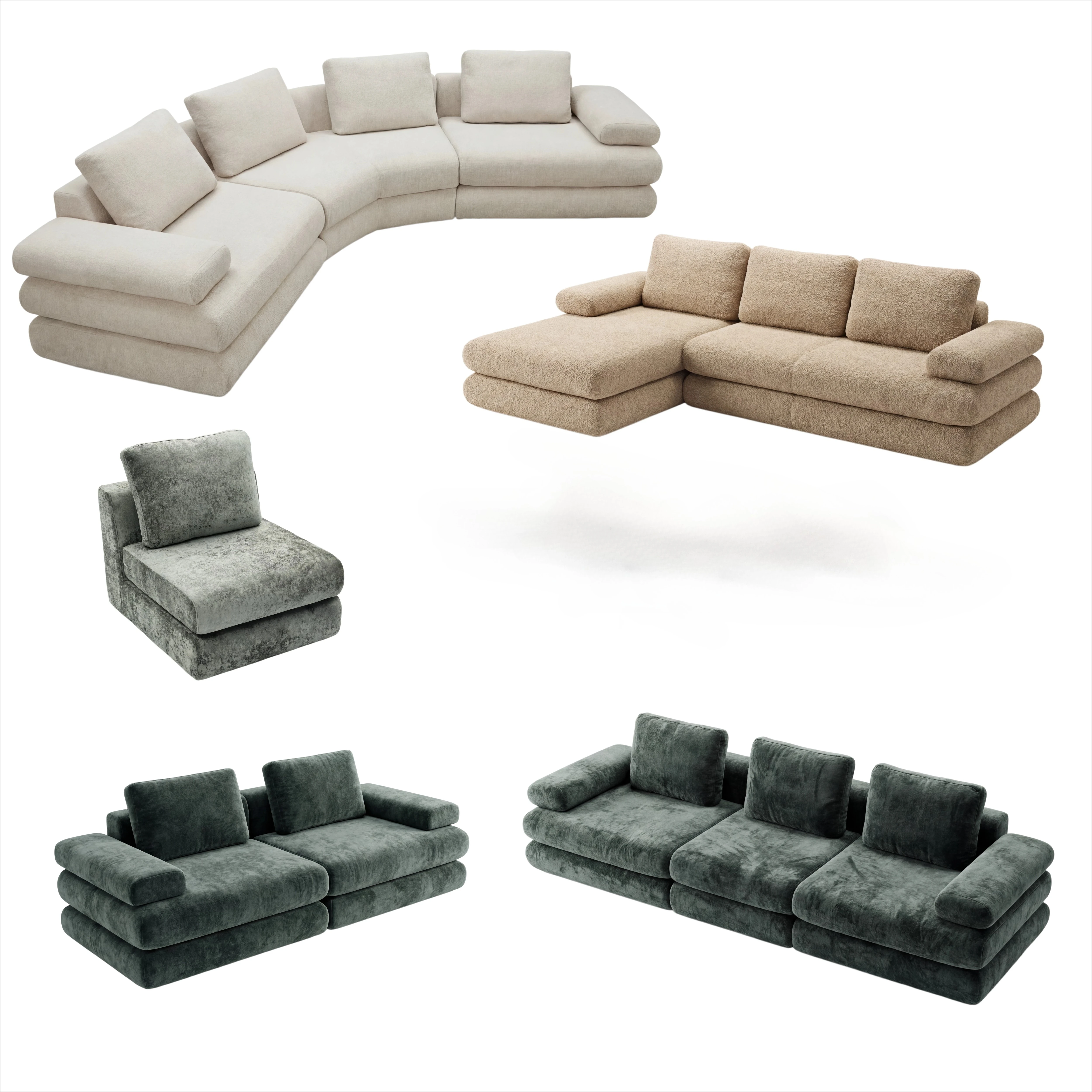 #Modern Compressed U-Shape Fabric Sofa Bed Set Luxury Foldable Adjustable Italian Minimalism High-Density Sponge Villa Living