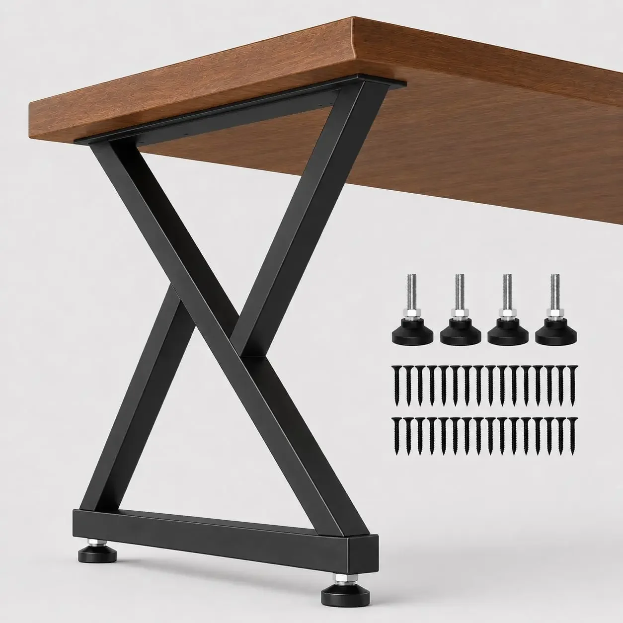 28x17.7 Metal Desk & Table Legs, Heavy Duty X-Frame, Set of 2 | 1000lbs Anti-Rust Matte Steel. M12 Wobble-Free Levelers. 10.5cm