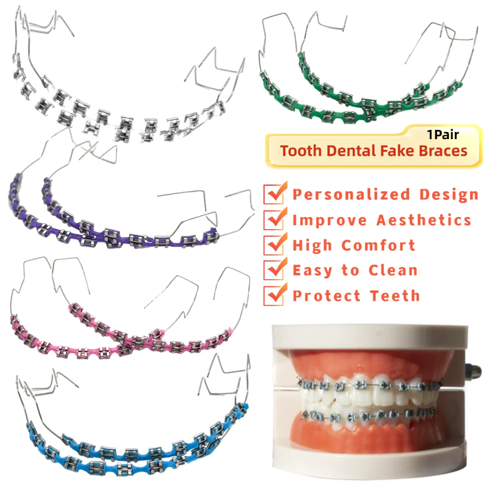 

Temporary Tooth Decoration Dental Fake Braces with Metal Wires & Bracket Orthodontic Braces Dental Metal Bracket for Tooth Decor