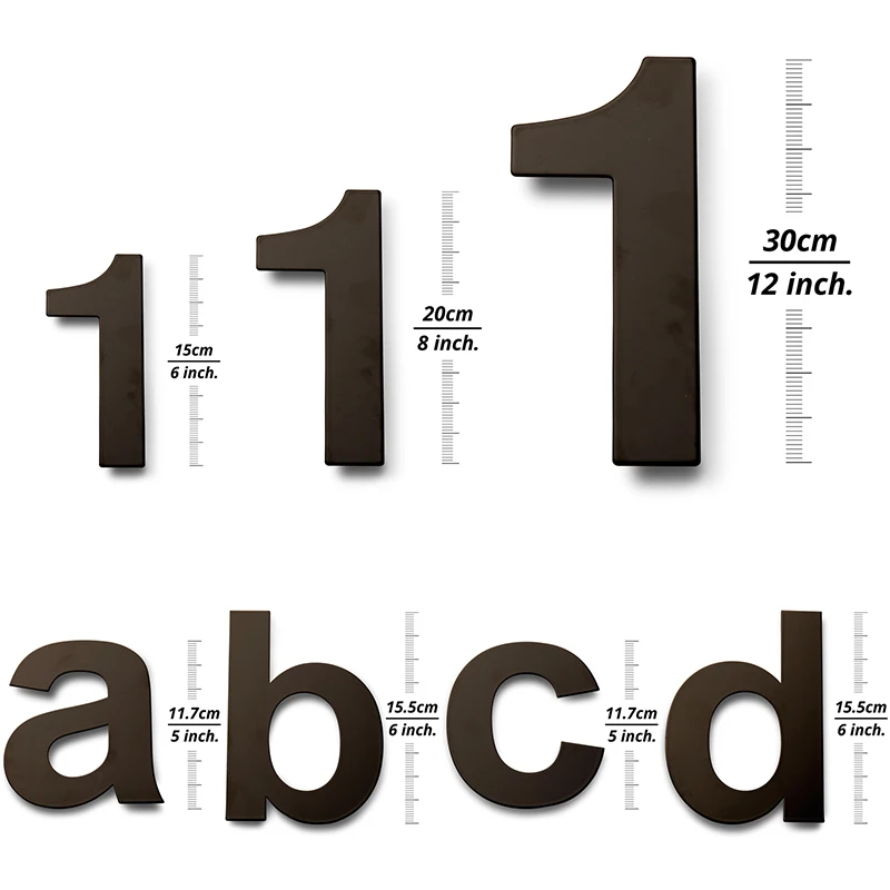 15/20/30cm Stainless Steel House Number Outdoor 6/8/12 inch Black Apartment Door Number Metal Address Sign #0-9 With Screws