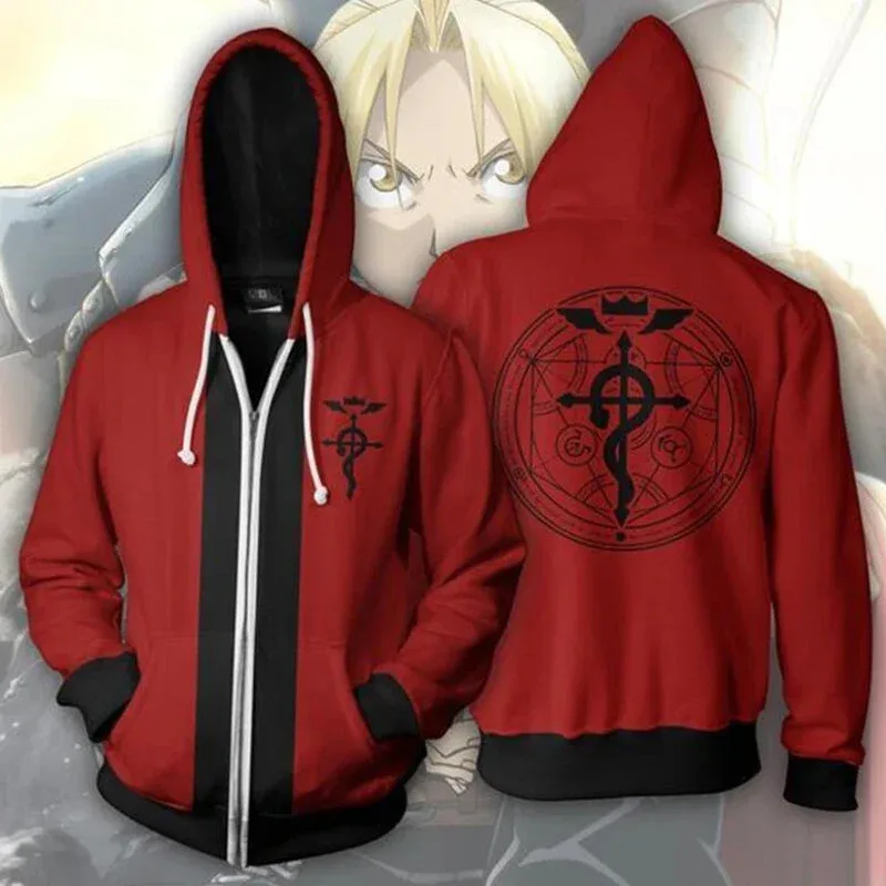 أزياء أنيمي Fullmetal الخيميائي التأثيرية إدوارد إلريك ألفونس إلريك روي موستانج للجنسين ثلاثية الأبعاد هوديي بلوزات سستة جاكيتات