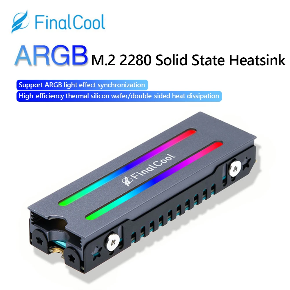 For FinalCool Aluminum ARGB M.2 NVMe 2280 SSD Hard Disk Heatsink Heat Dissipation Radiator Cooling  Therma Pads Cooler Accessory