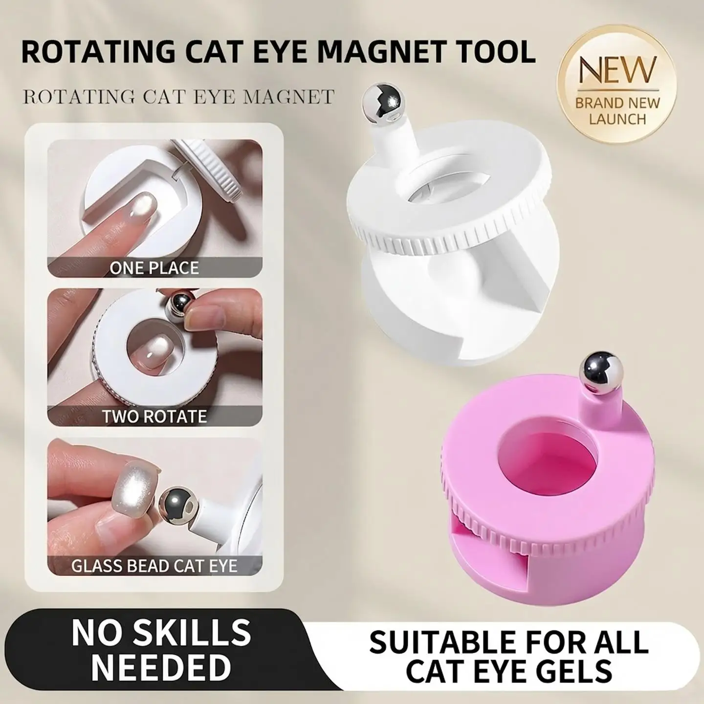 Rotating Cat Eye Nail Magnet Automatic Glass Bead Wide Light Effect Nails Artifact for Magnetic Gel Polish Guide Manicure Tool