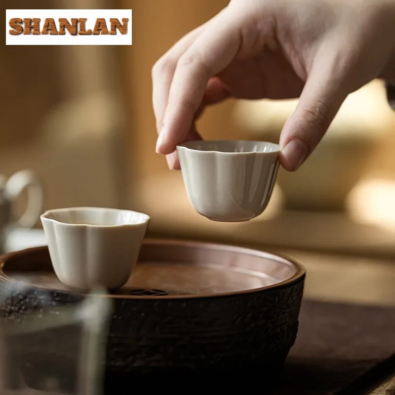 2pc/lot Plant Ash Glaze Flower Mouth Teacup Elegant Tea Bowl Sample Tea Cup Personal Cup Chazhan Tableware Supplies Craft 35ML